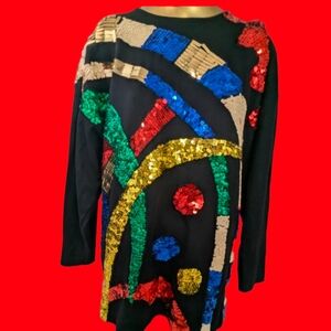Cedars Vintage 1980s Sequin Holiday Long Sleeve Sweater Medium